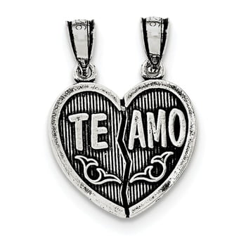 .925 Sterling Silver Antiqued Te Amo Break Apart Heart Charm Pendant 